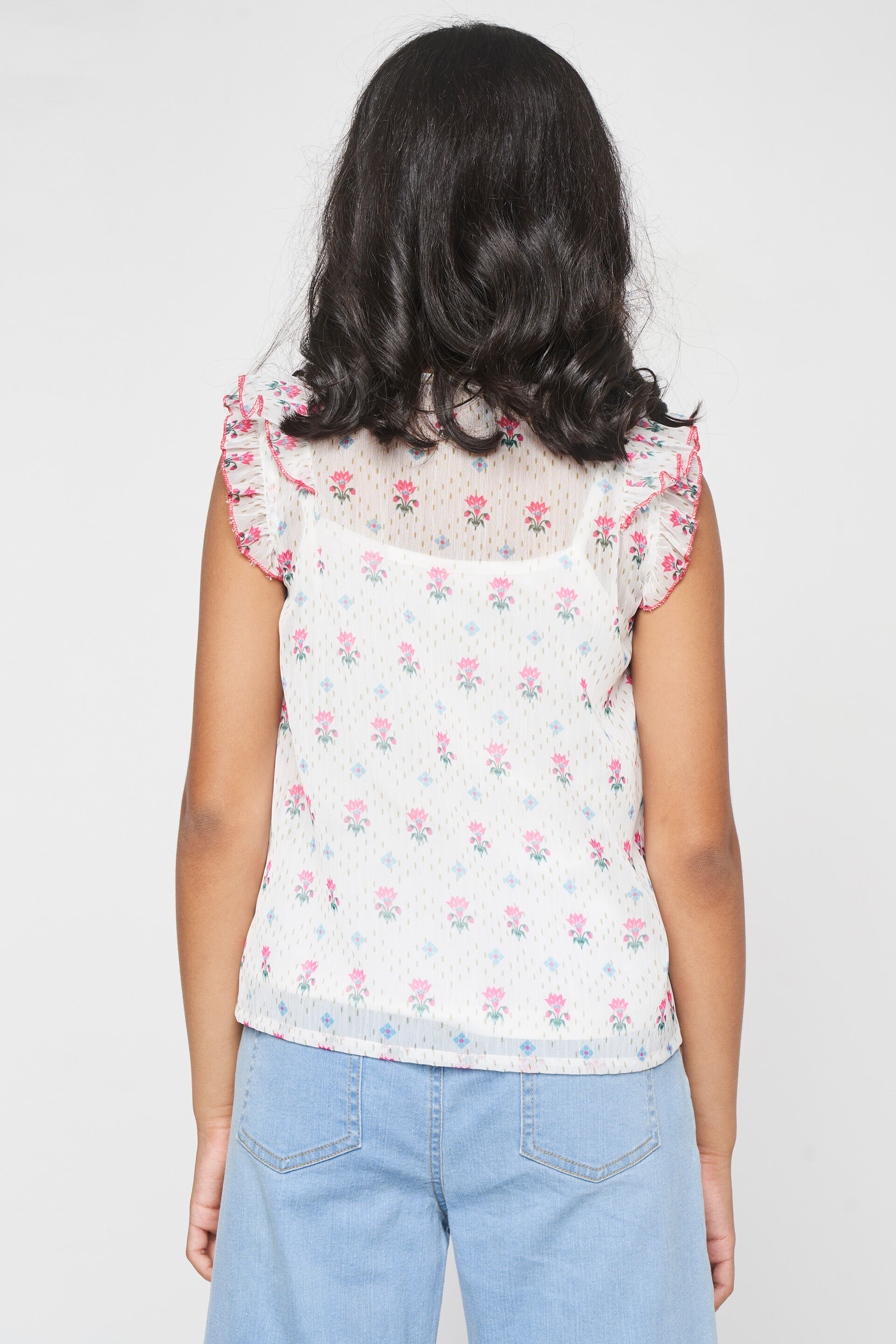 Off White Floral Straight Top, Off White, image 5